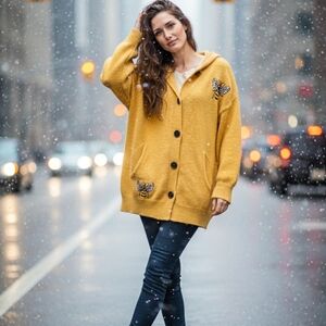 Cozy Yellow Cardigan with Butterfly Details